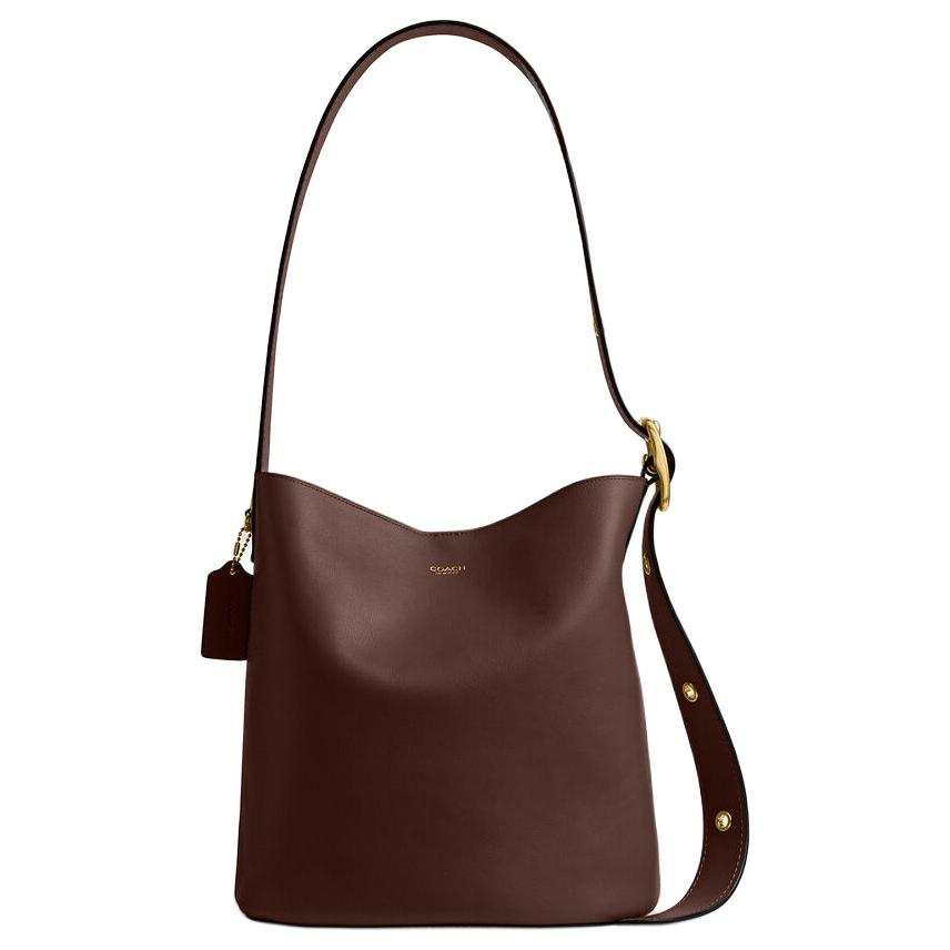 COACH Bleecker Cow Leather Bucket Bag, Shoulder Bag Large Women's Maple Brown