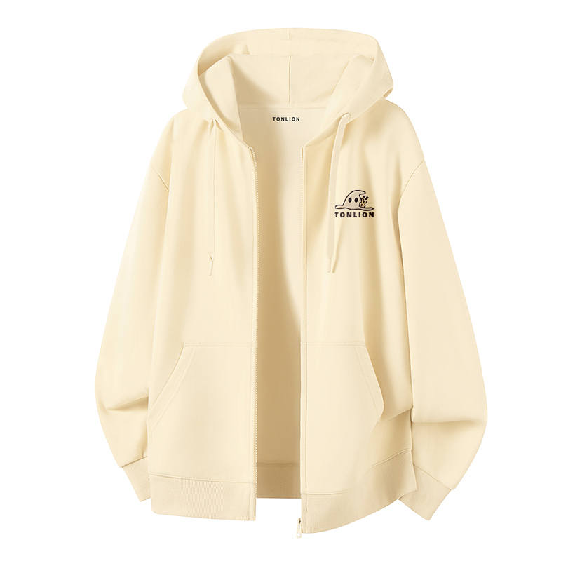 Tonlion Sweatshirts Unisex Hooded Moderate Cardigan