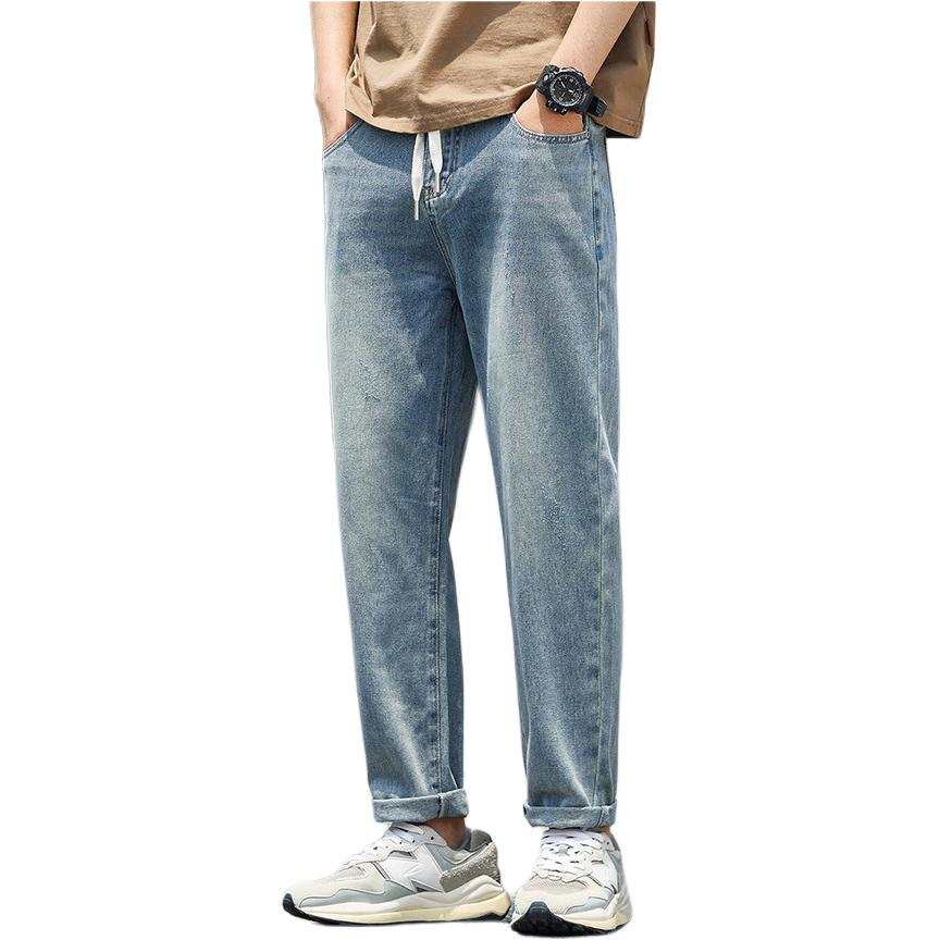 Tonlion Jeans Unisex Vintage Blue Thin Straight Fit Pants