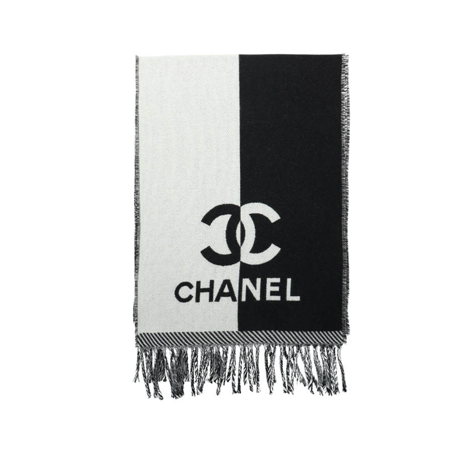 CHANEL Wool 100% Knit Scarves Women's Black/White