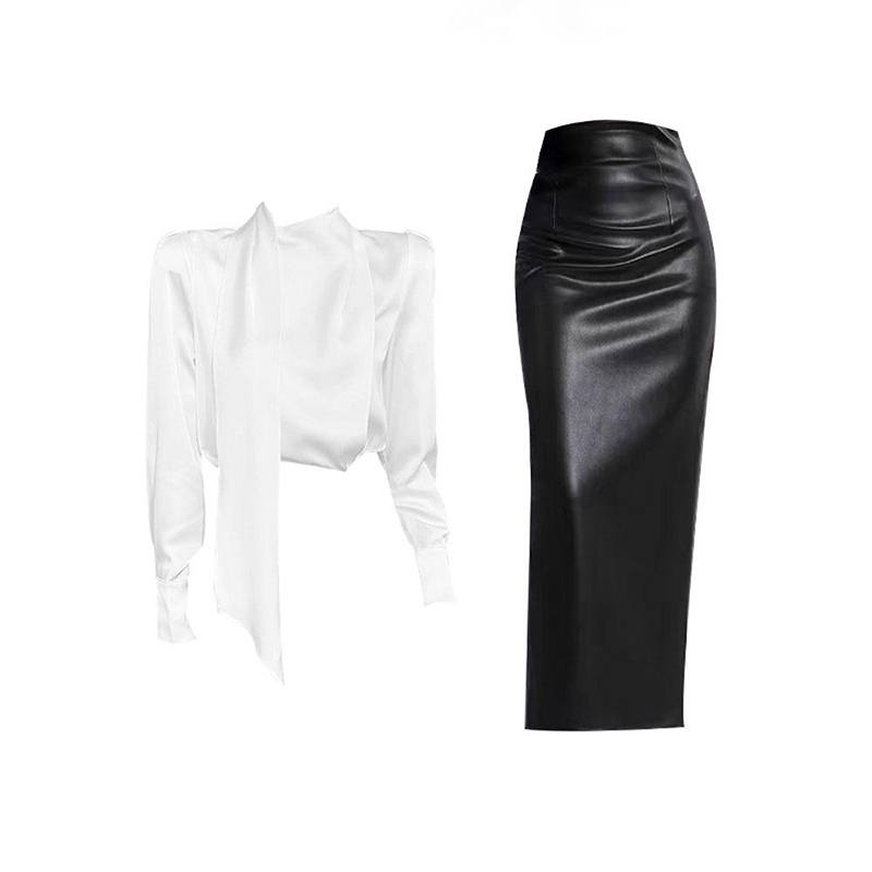 MARIE·COCO Two Piece Skirt Sets Women's White Top+Skirt Lace Up Moderate Long