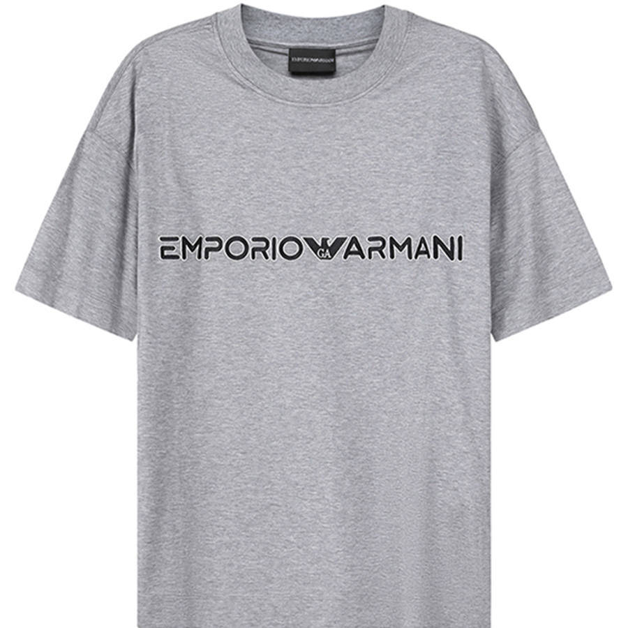 EMPORIO ARMANI T Shirts Men's Gray Crew Neck Moderate Straight Fit