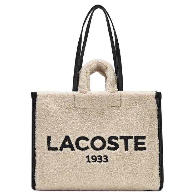 LACOSTE Blended Material Tote Bag, Shopping Bag, Shoulder Bag Large Women's Milky White & Black