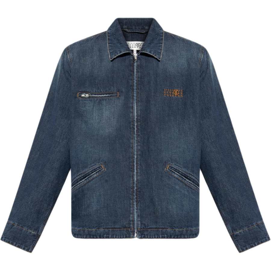 MM6 Maison Margiela Logo Embroidered Zip-Up Denim Jacket