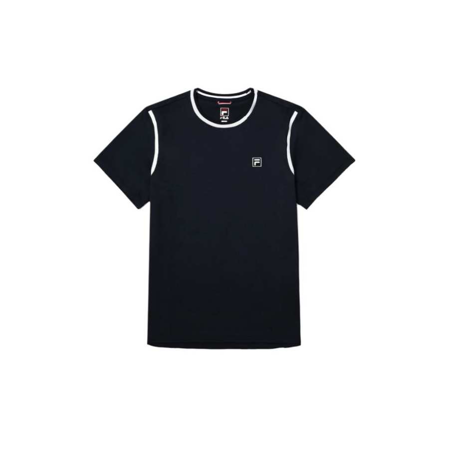 FILA T Shirts Unisex Dark Blue Crew Neck Moderate Straight Fit