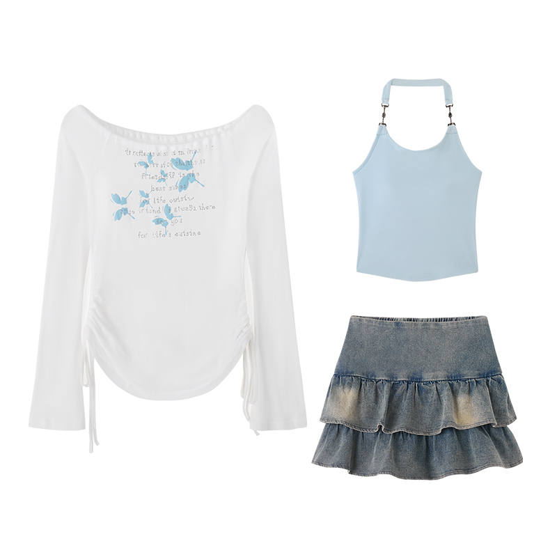 FABRIC PIG Two Piece Skirt Sets Women's V Neck Thin Short