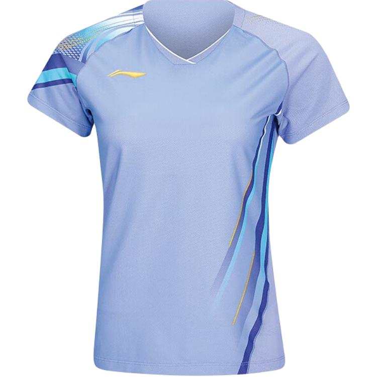 Li-Ning Li Ning T Shirts Women's Hua Ying Purple V Neck Moderate Straight Fit