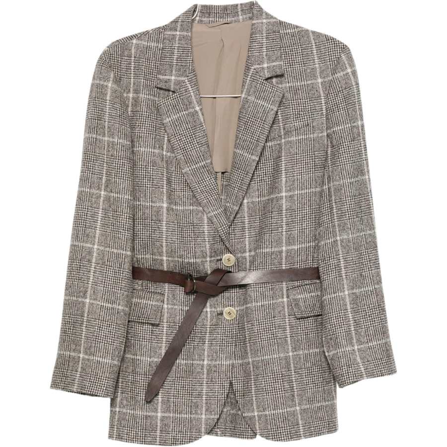 Brunello Cucinelli Brunello Cucinelli Checked Belted Jacket