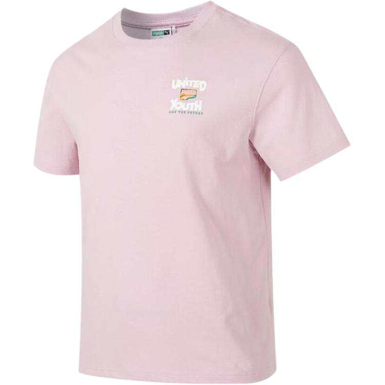PUMA T Shirts Men's Pink Crew Neck Moderate Straight Fit