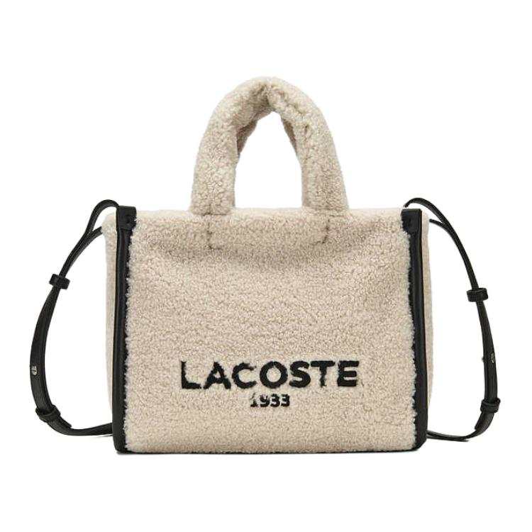 LACOSTE Letter Tote Bag, Shopping Bag, Shoulder Bag, Handbag Women's Milky White & Black