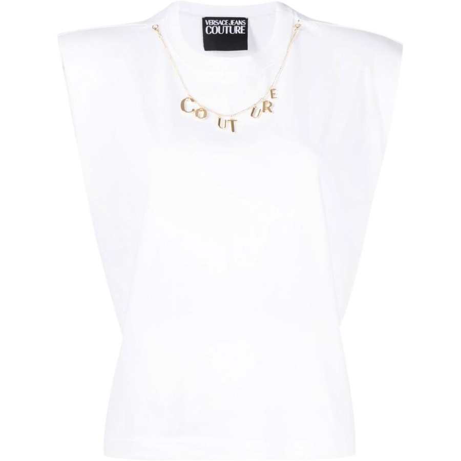 VERSACE JEANS COUTURE Tank Tops Women's White Crew Neck Moderate Straight Fit