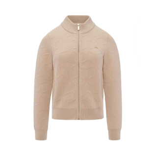 LI-NING 1990 LI NING 1990 Knitwear Women's Milk Umber Stand Collar Moderate Cardigan