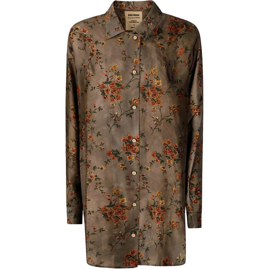 UMA WANG Floral Printed Curved Hem Shirt