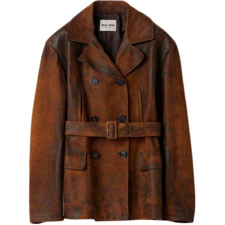 MIU MIU Leather Jackets Women's Light Brown Lapel Moderate