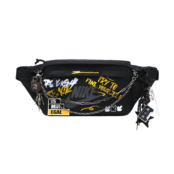 Nike Nike Fabric Black And Yellow Graffiti, Footprint Innovation Fanny Pack Regular Unisex Black