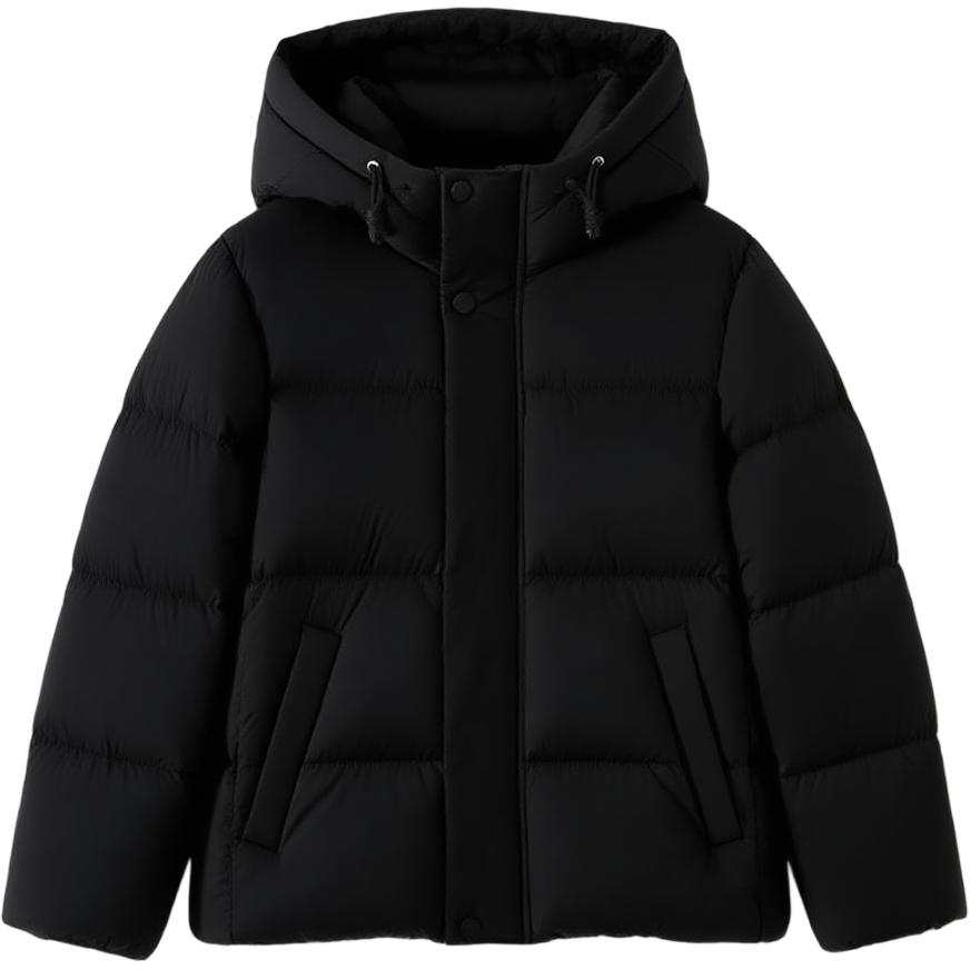 YALU Down Jackets Unisex Pure Black Thickened Puffer Jacket