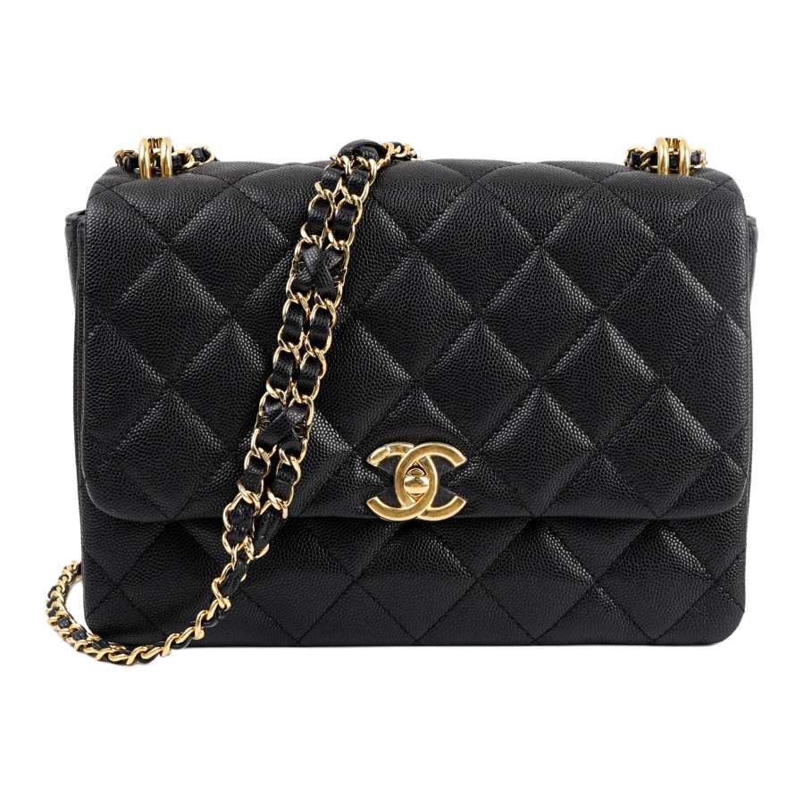 CHANEL 22K Autumn And Winter Litchi Cow Leather Flap Bag, Shoulder Bag, Crossbody Bag Women's Black