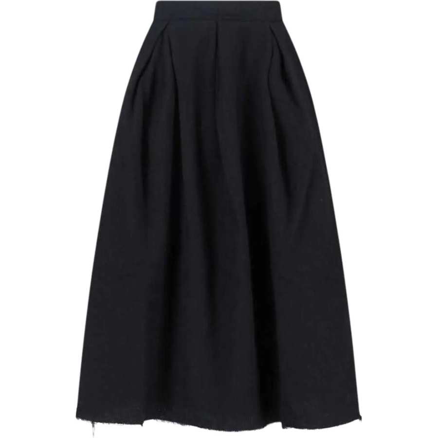 Uma Wang High-Waist Frayed-Hem Midi Skirt