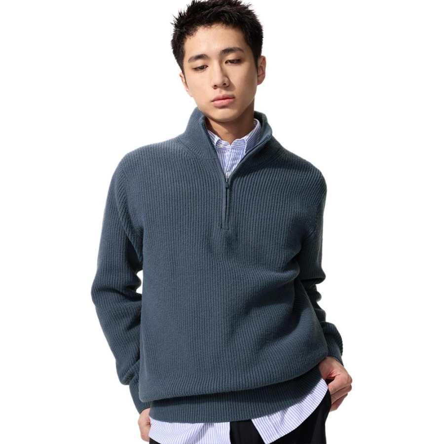 UNIQLO Knitwear Unisex Dark Blue Half Turtleneck Moderate Base Layer