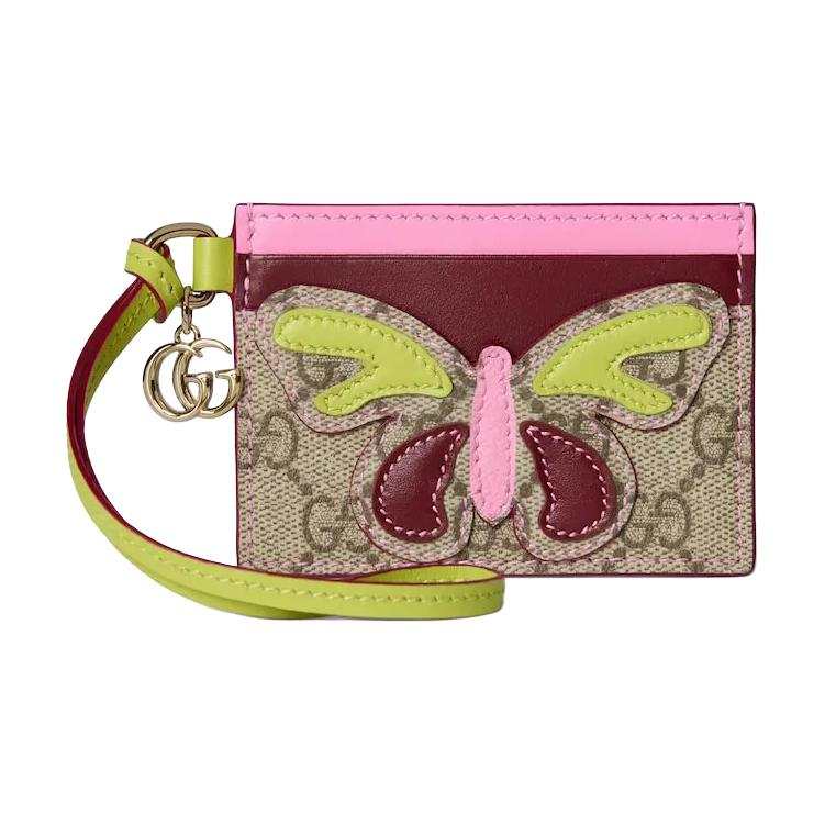 GUCCI GG Supreme Canvas Card Holder Regular Women's Beige & Dark Brown