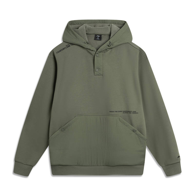 Li-Ning Li Ning Outdoor CF Tracing Fleece Lined Thermal Anti Static Loose Fit Pullover Hooded Sweatshirt Unisex Gray