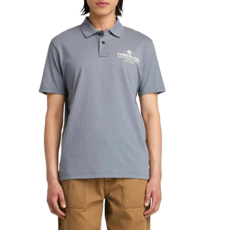 Timberland Polo Shirts Men's Light Blue Polo Collar Moderate Straight Fit