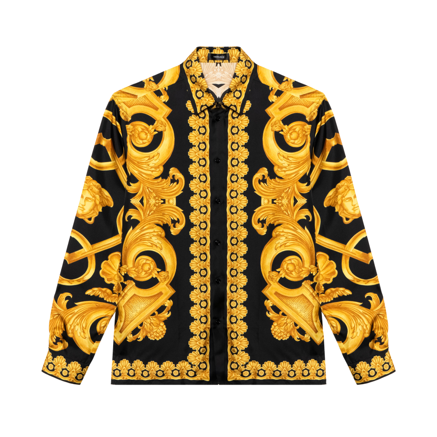 VERSACE VERSACE Shirts Men's Black Gold Lapel Moderate Other