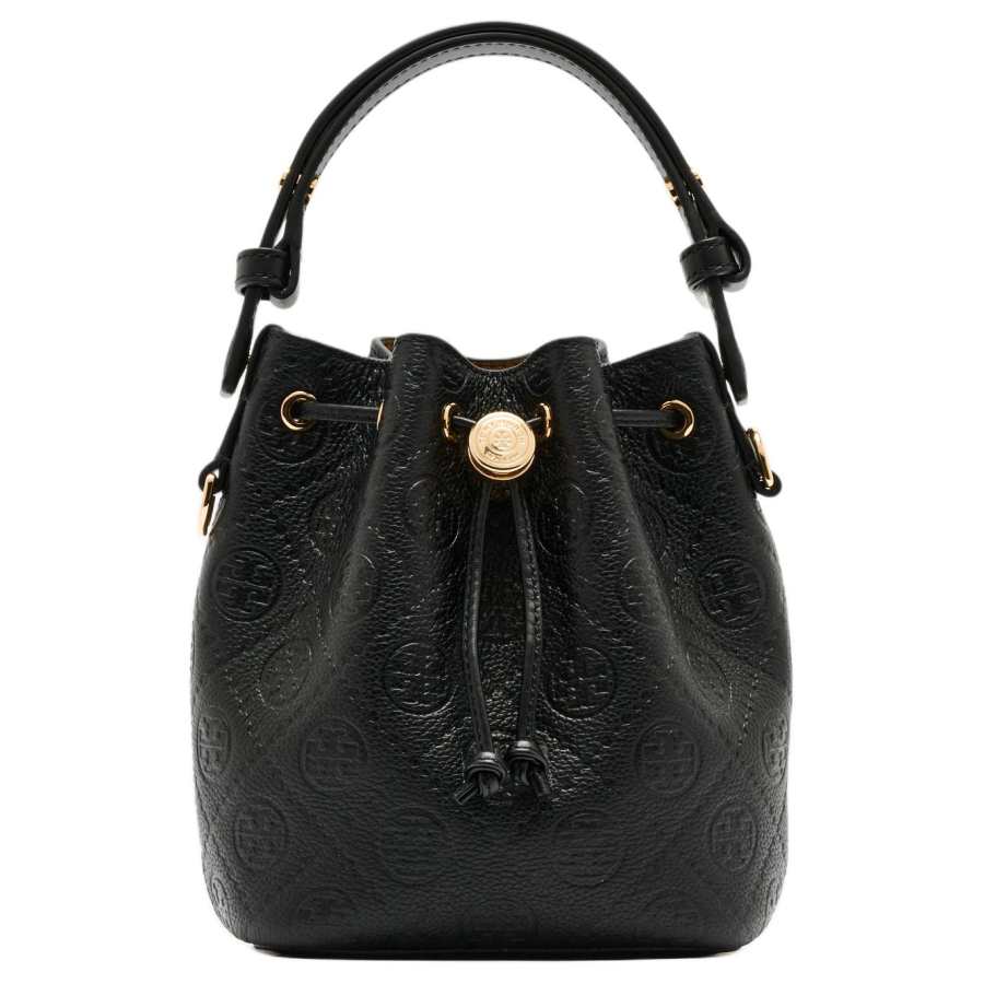 TORY BURCH T Monogram Leather Bucket Bag, Shoulder Bag, Crossbody Bag, Handbag Mini Women's Black