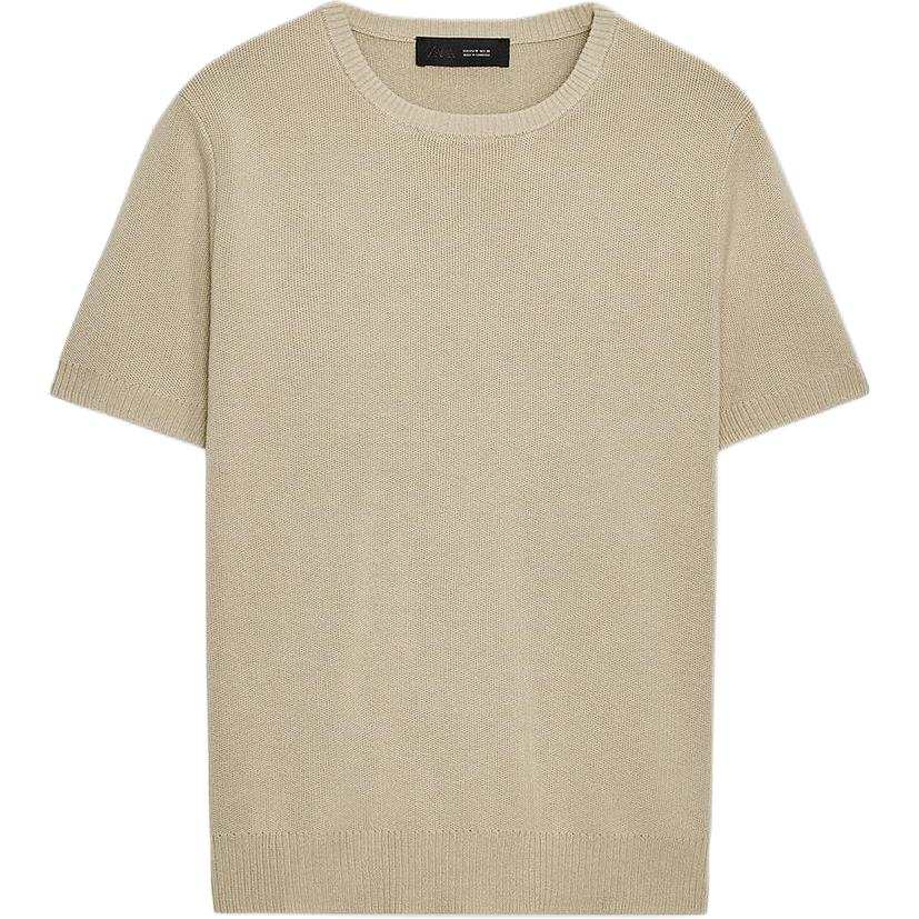 ZARA T Shirts Women's Beige Crew Neck Moderate