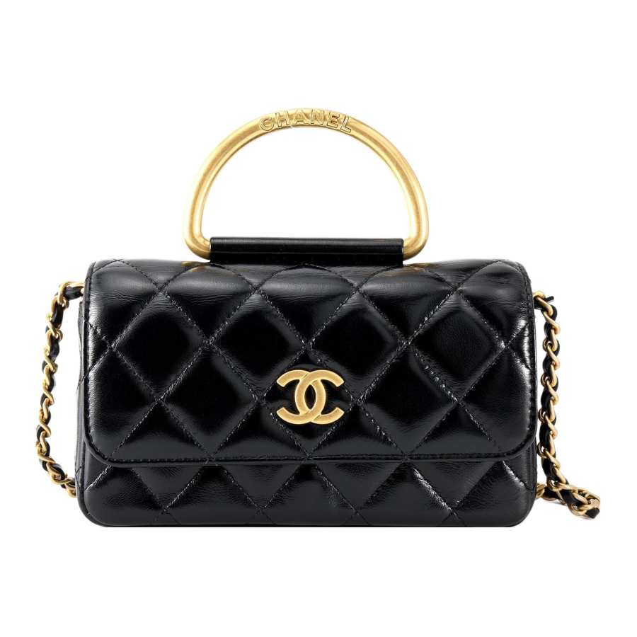 CHANEL Bright Lambskin Crossbody One Shoulder Handbag Women's Black