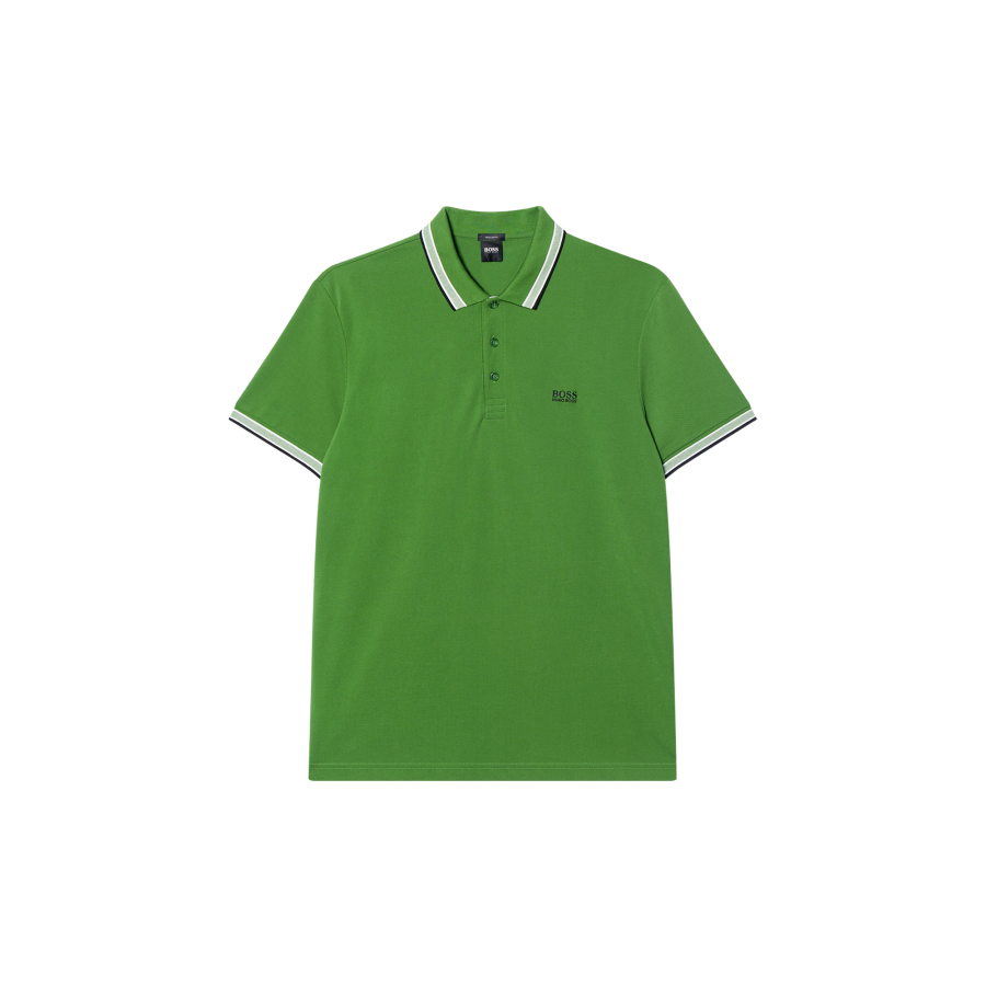 HUGO BOSS Polo Shirts Men's Green Polo Collar Moderate Straight Fit