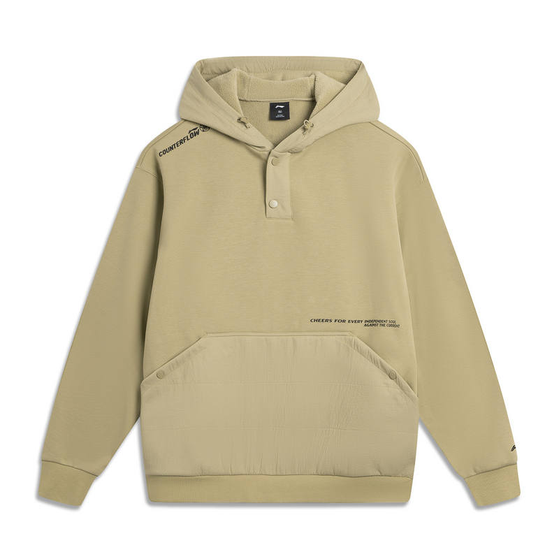 Li-Ning Li Ning Outdoor CF Tracing Fleece Lined Thermal Anti Static Loose Fit Pullover Hooded Sweatshirt Unisex