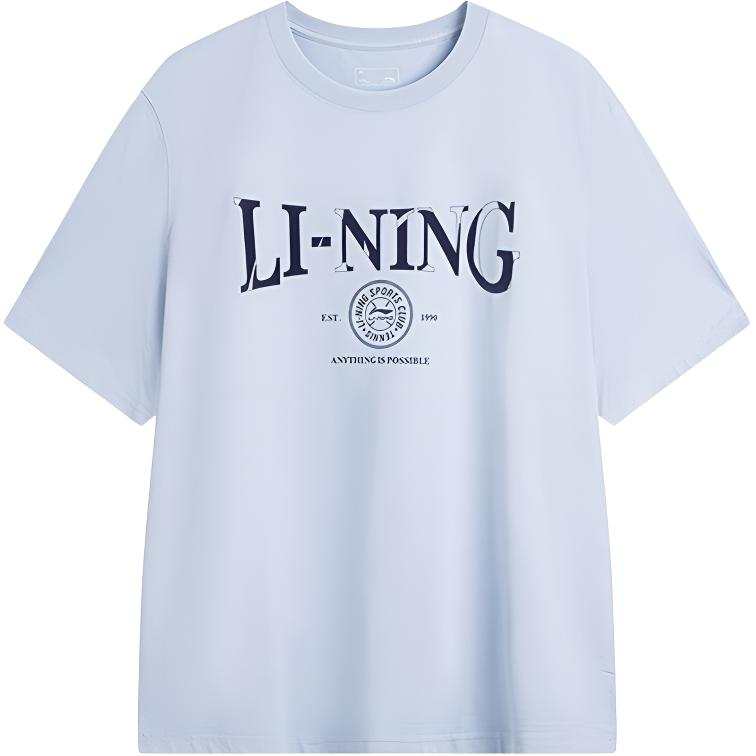 Li-Ning Li Ning T Shirts Men's Light Blue Crew Neck Moderate Straight Fit