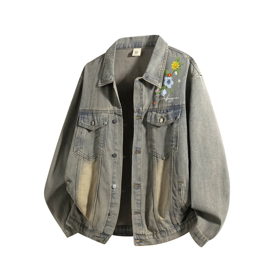PAL ONGACO Denim Jackets Unisex Lapel Moderate Print