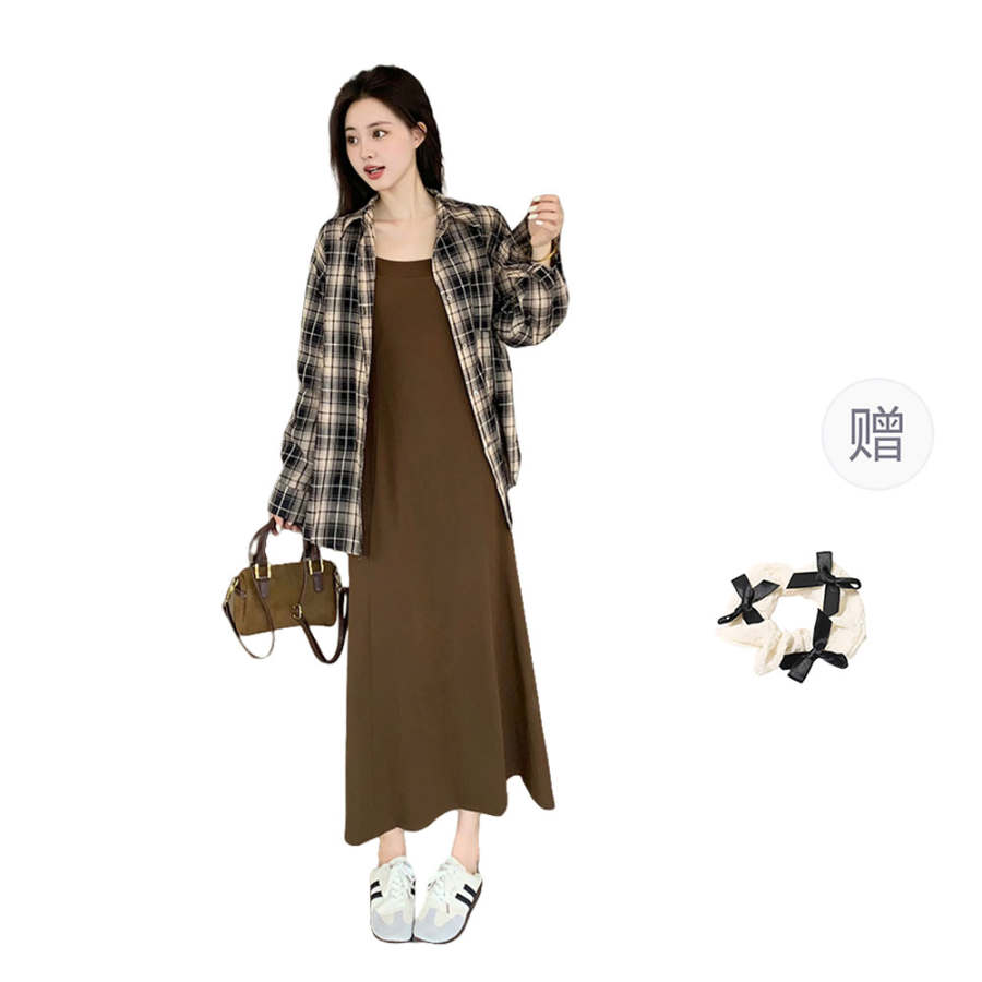 CPAURA Two Piece Skirt Sets Women's Square Collar Moderate Long