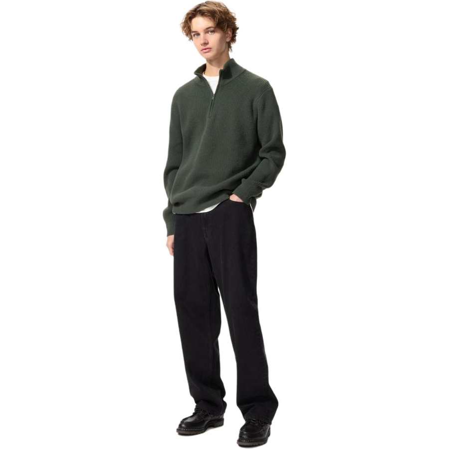 UNIQLO Knitwear Unisex Dark Green Stand Collar Moderate Base Layer