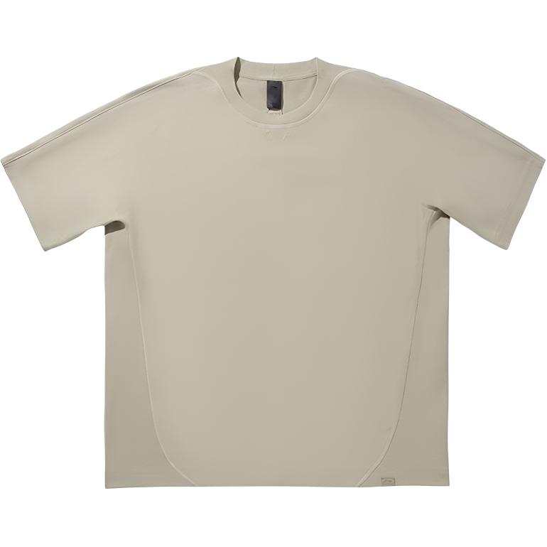 Li-Ning Li Ning T Shirts Men's Khaki Crew Neck Moderate Straight Fit