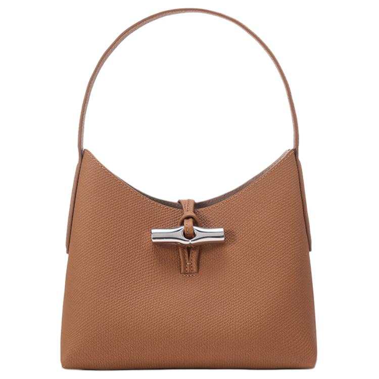 LONGCHAMP Le Roseau Cow Leather Handbag, Shoulder Bag, Hobo Bag Mini Women's Tawny