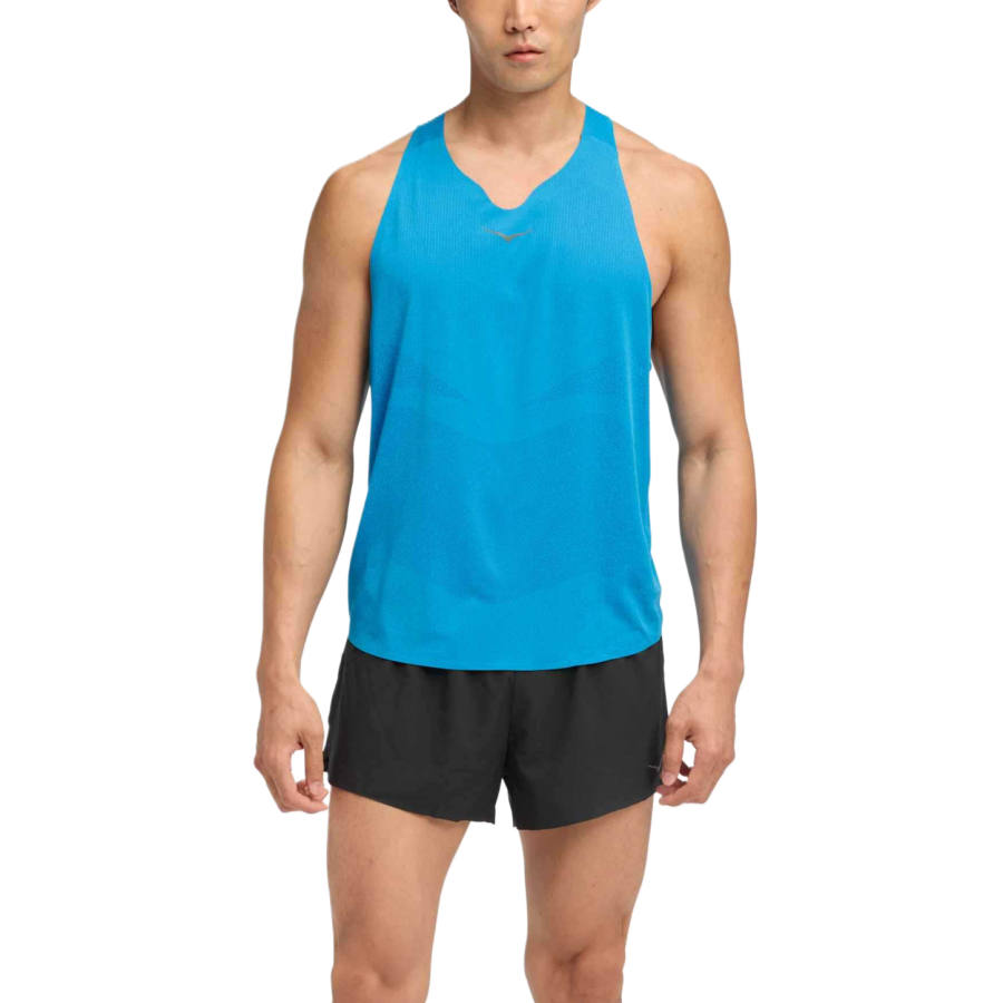 HOKA ONE ONE Tank Tops Men's Blue V Neck Moderate Racerback