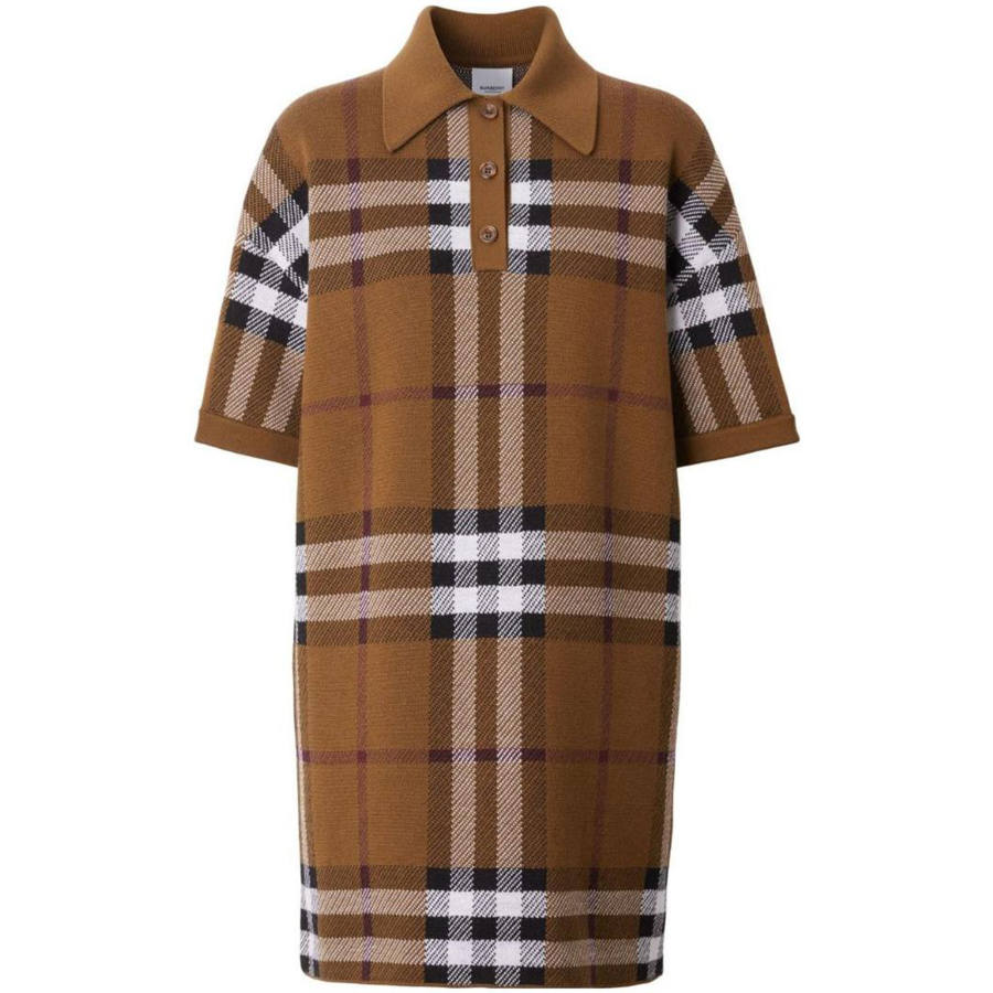 Burberry Women's Check Wool Jacquard Polo Shirt Dress