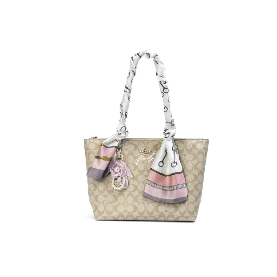 COACH Zip Top Tote PVC Handbag, Shoulder Bag Large Women's White Brown