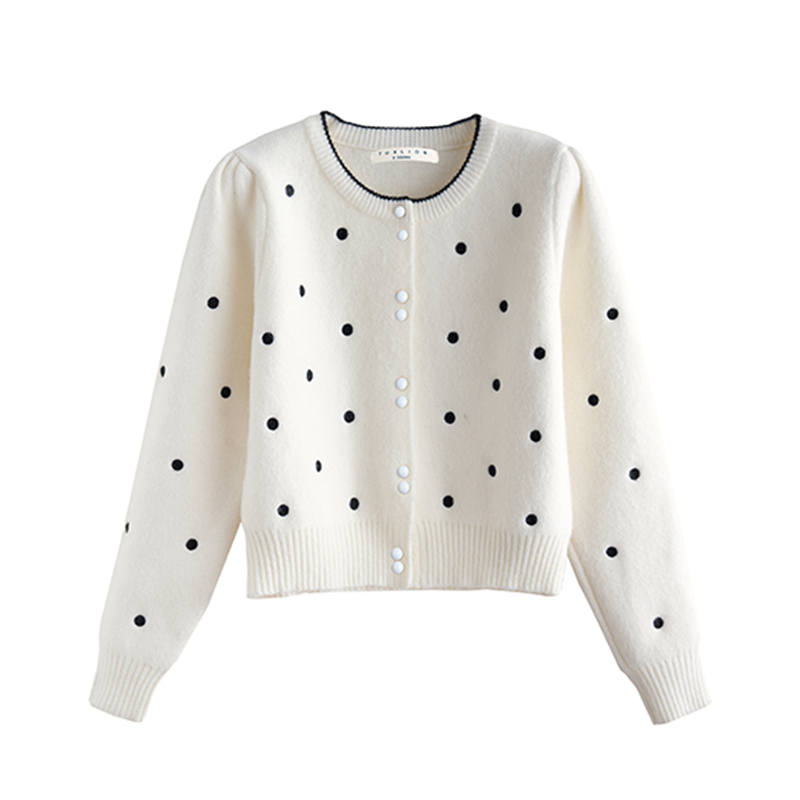 Tonlion Knitwear Women's White Tone Crew Neck Moderate Cardigan