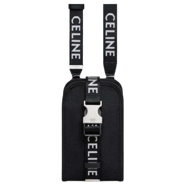 CELINE Detachable Strap Cow Leather Shoulder Bag, Crossbody Bag Cell Phone Pouch Unisex Black