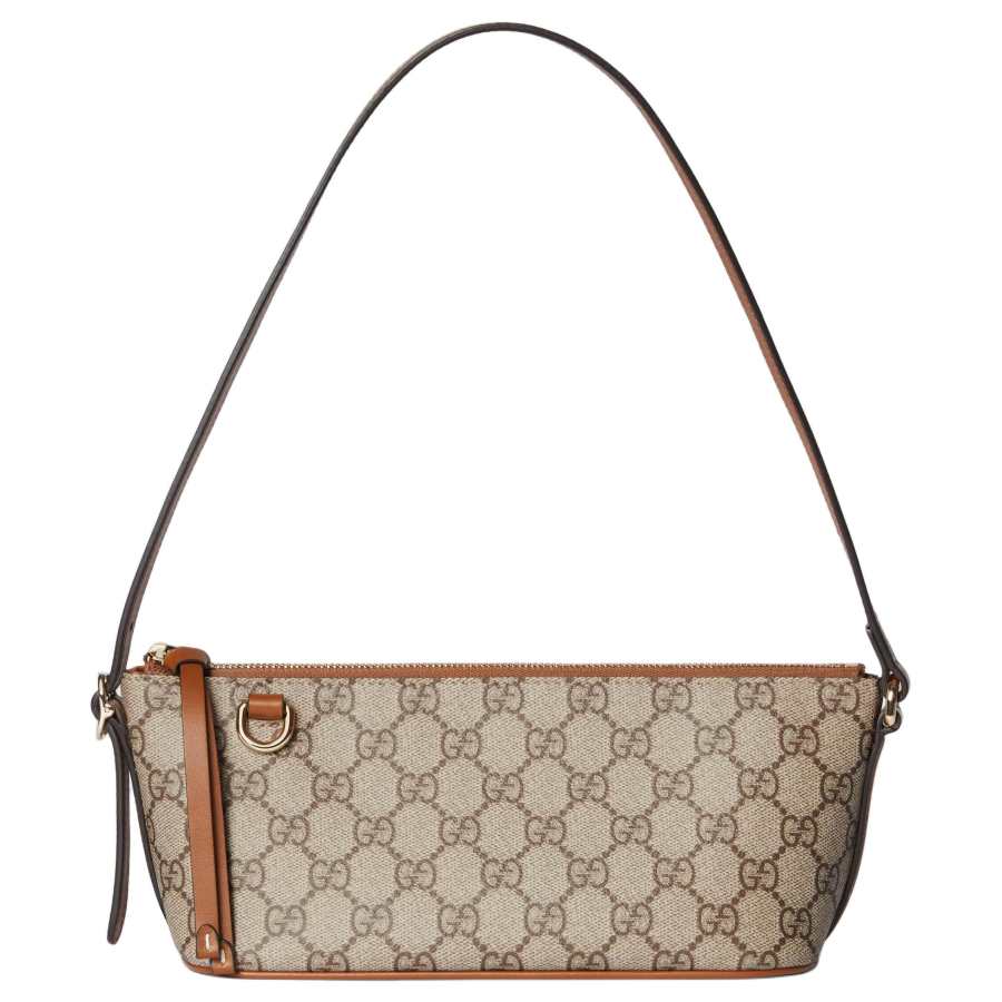 GUCCI GG Emblem Coated Fabric Shoulder Bag Small Women's Ecru & Brown
