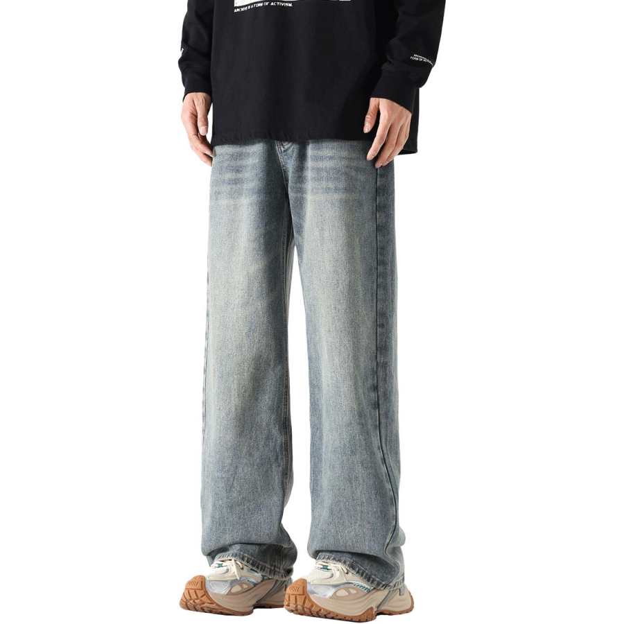 Tonlion Jeans Unisex Vintage Blue Moderate Wide Leg Pants