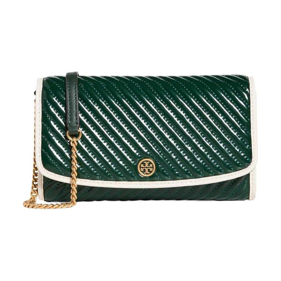 TORY BURCH Robinson Patent Leather With Nappa Leather Portable One Shoulder Wallet Women's Green