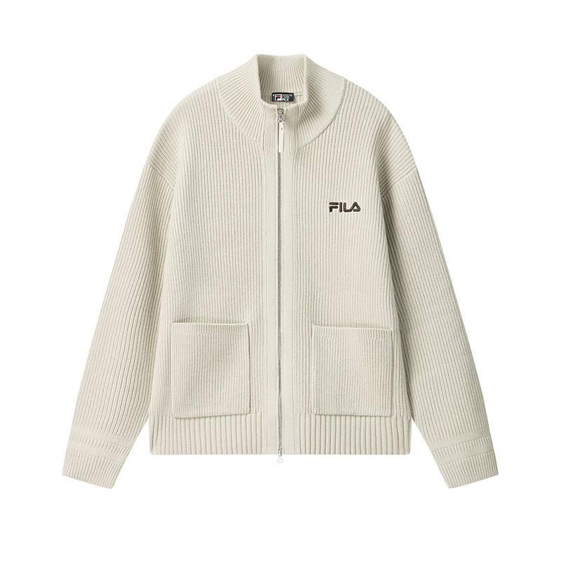 FILA ORIGINALE Knitwear Unisex Oat Stand Collar Moderate Cardigan