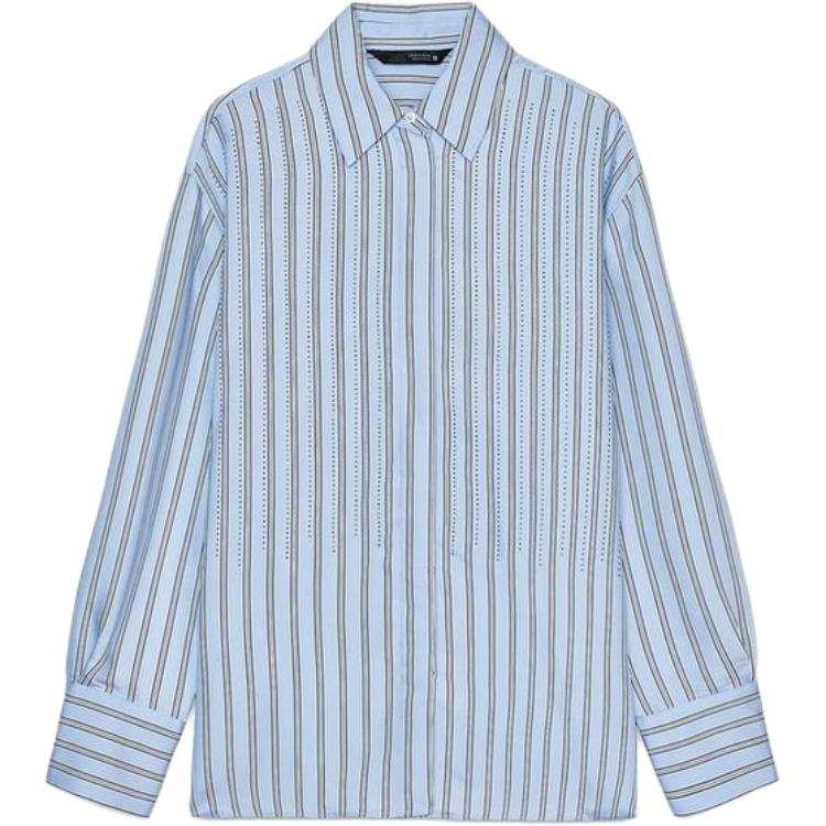 ZARA Shirts Women's Blue/White Lapel Moderate