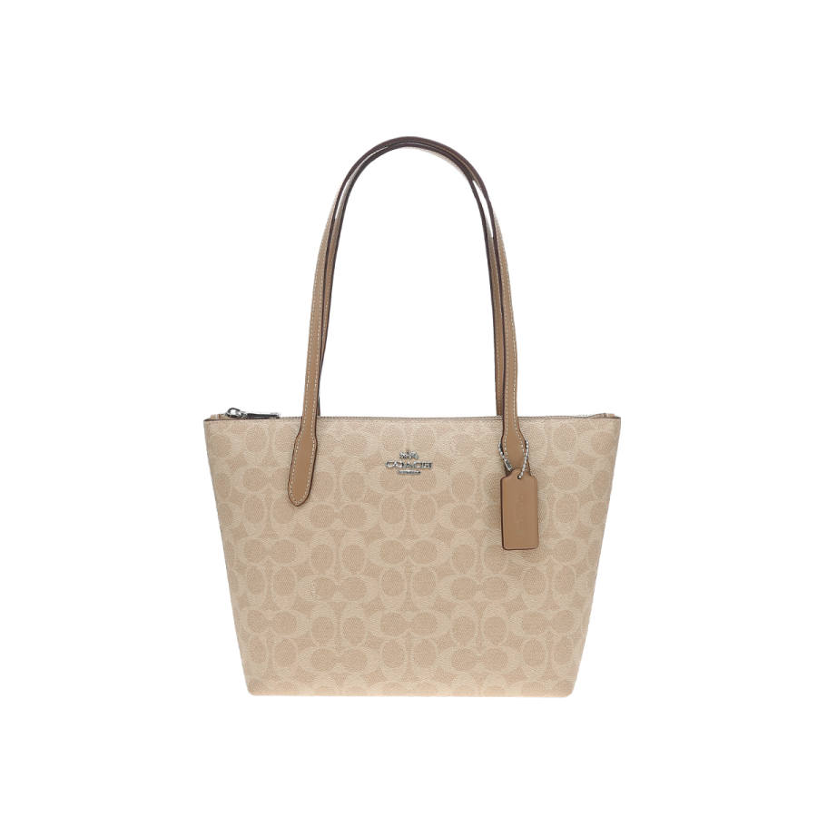 COACH Fiona Coated Canvas With Leather Tote Bag, Shopping Bag, Handbag, Shoulder Bag Medium Women's Apricot