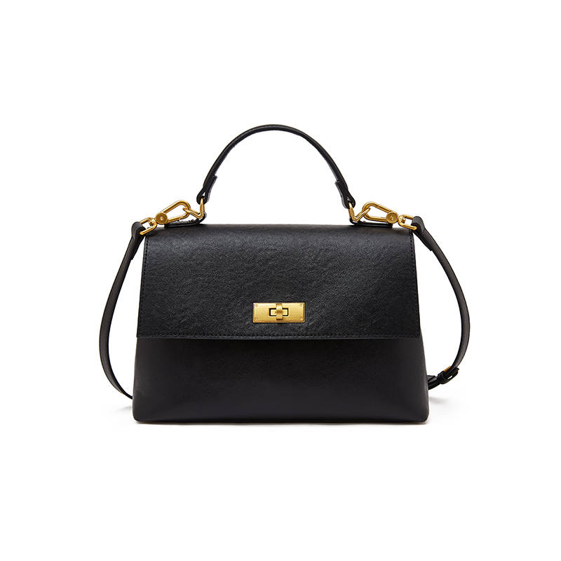 LAORENTOU Cow Leather With Synthetic Leather Handbag Regular Women's Black/Khaki/Brown